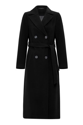 Black Mid-Length Belted Crossover Coat 3754