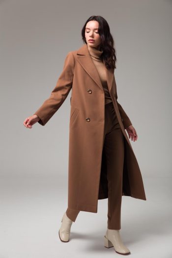 Crossover Belted Mid-Length Coat in Taba 3754