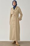Crossover Sleeve Belted Overcoat - Stone