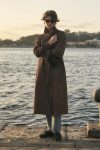 Crossover Collar Lined Long Trench Coat in Coffee