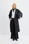 Double-Breasted Long Trench Coat in Black
