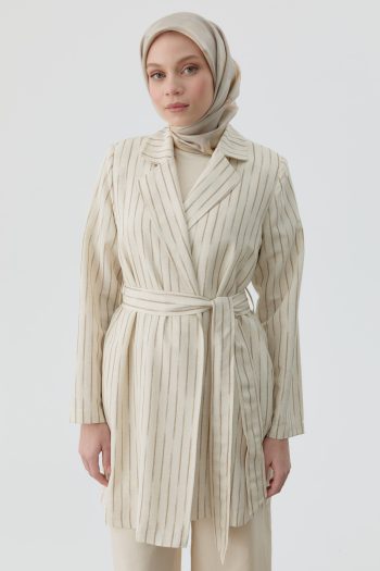 Belted Striped Blazer Jacket - Mink