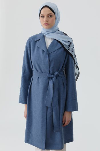Belted Jacquard Jacket - Indigo