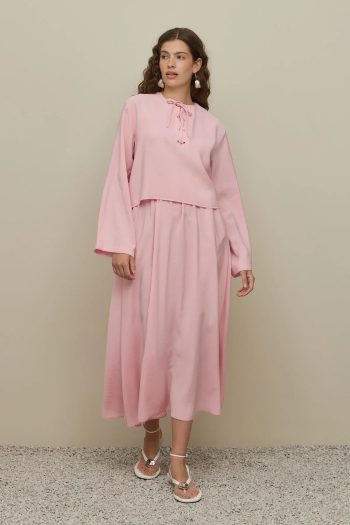 Pink Modal Eyelet Skirt Set