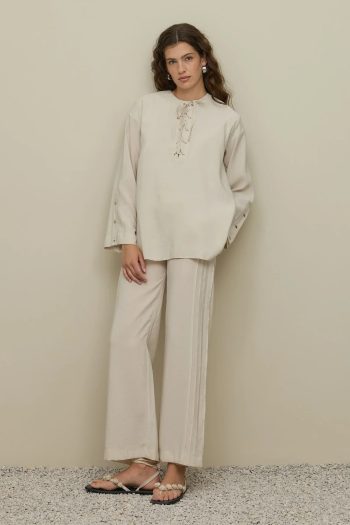 Eyelet Detail Pant Suit in Stone