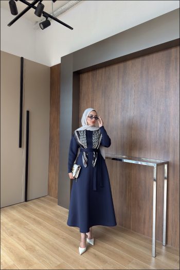 Lacivert Puf Scuba Elbise