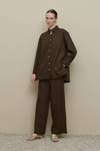 Lyocell Linen Shirt Set in Brown