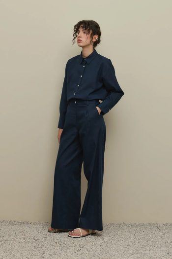 Lyocell Linen Shirt Set in Navy