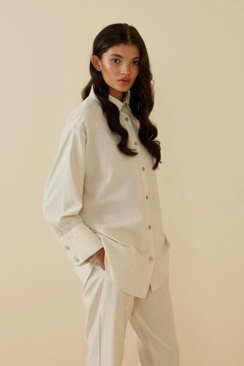 Beige Linen Suit with Cuff Detail