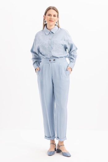 Mavi-Beli Lastikli Cepli Pantolon