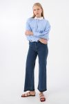 Blue Plus-Size Cotton Stretch Wide Leg Denim Trousers