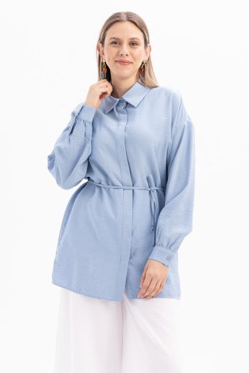 Blue Slim Belted Shirt Tunic