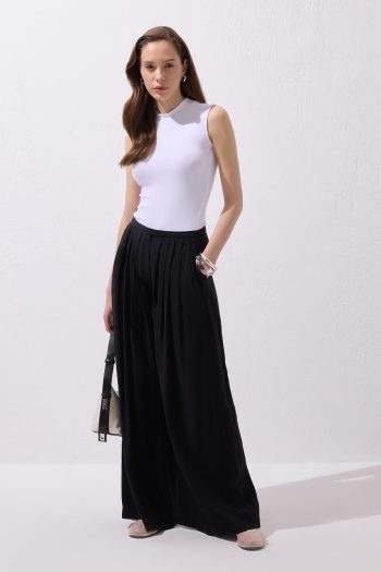 Modal Ekstra Bol Paça Pantolon Siyah