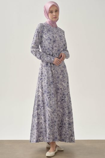 Multi Floral Pattern Dress - Indigo