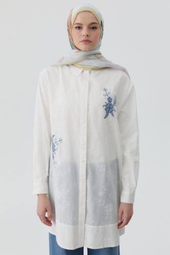 Embroidered Brocade Tunic - Ecru