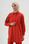 Embroidered Shirt with Hidden Pockets - Coral
