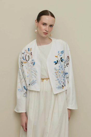Embroidered Kimono Jacket Set White