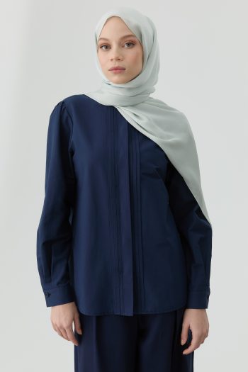 Pintuck Detailed Shirt - Navy Blue