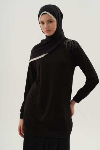 Embroidered Shoulder Tunic - Black