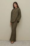 Front Buttoned Modal Shirt Set in Khaki