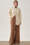 Pileli Kemerli Pantolon - Kahve