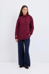 Burgundy Polo Neck Side Slit Sweatshirt
