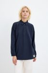 Navy Blue Polo Neck Side Slit Sweatshirt