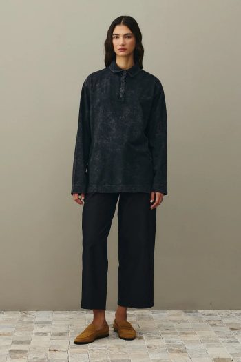 Anthracite Polo Neck Washed Sweatshirt