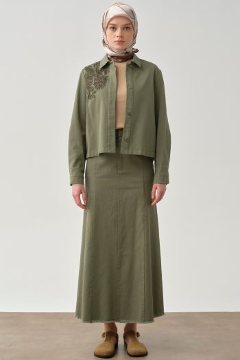 Tassel Detailed Pocketed Canvas Skirt - Khaki