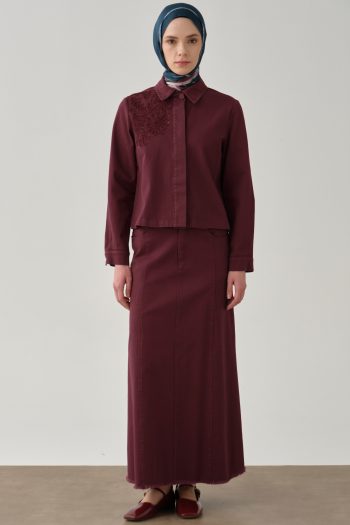 Tasseled Pocket Canvas Skirt - Plum