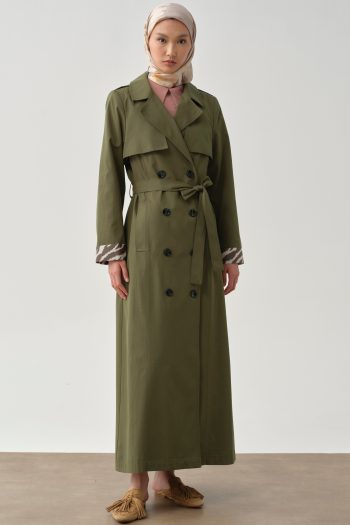 Windbreaker Detailed Double-Breasted Trench Coat - Khaki