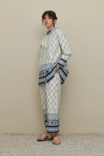 Shawl Pattern Pants Suit in Blue