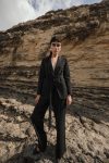 Shawl Collar Striped Jacket and Pants Suit BLACK 9259-TK