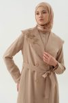 Shawl Collar Embroidered Detail Coat - Beige
