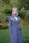 Embroidered Shawl Collar Overcoat - Indigo