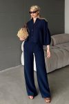Casual Short Shirt and Muslin Set in Navy Blue 9355-TK