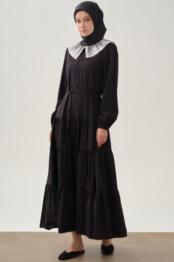 Portable Collared Gypsy Skirt Dress - Black