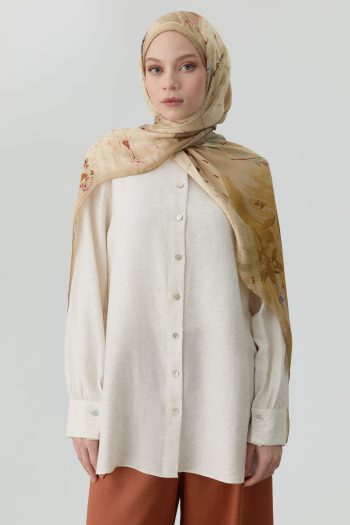 Mandarin Collar Cuff Shirt - Beige