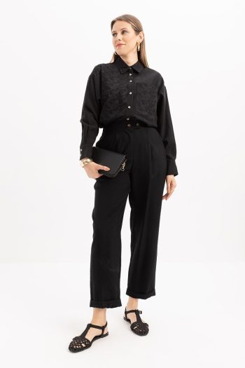 Siyah-Beli Lastikli Cepli Pantolon