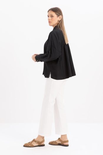 Black Back-Gathered Detail Shirt