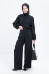 Black Side-Zip Modal Wide Leg Pants