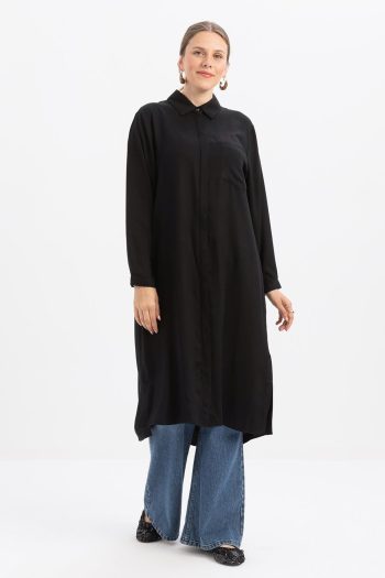 Black Slit Pocket Long Shirt