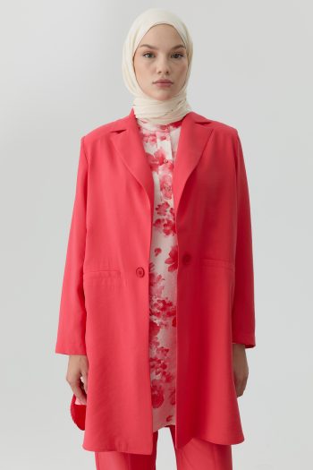 Embellished Button Blazer Jacket - Coral