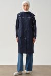 T-Sleeve Garni Piping Hooded Trench Coat - Indigo