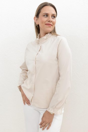Pleated Collar and Sleeve Shirt