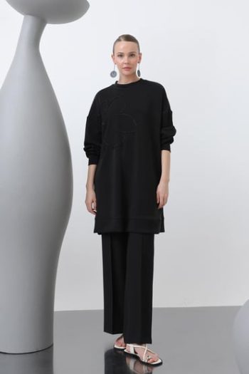 Women's Embroidered Front Detail Tunic - 10627TNK - BLACK