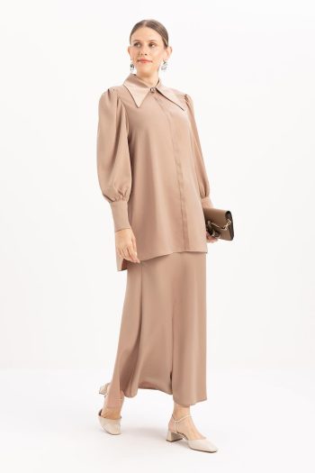 Mink-Sleeve Gathered Stylish Buttoned Shirt
