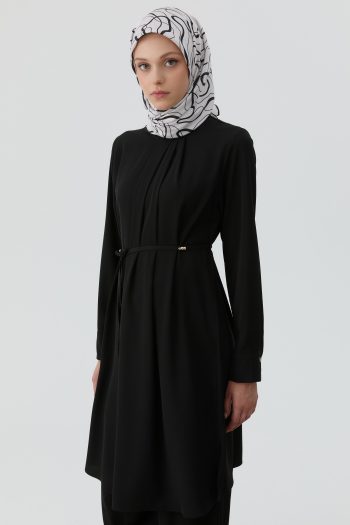 Pleated Collar Detail Tunic - Black