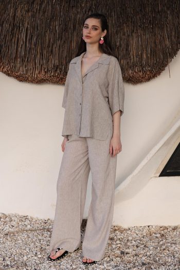 Batwing Sleeve Shirt and Pants Set STONE 9338-TK