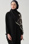 Half Placket Detailed Garnished Tunic - Black